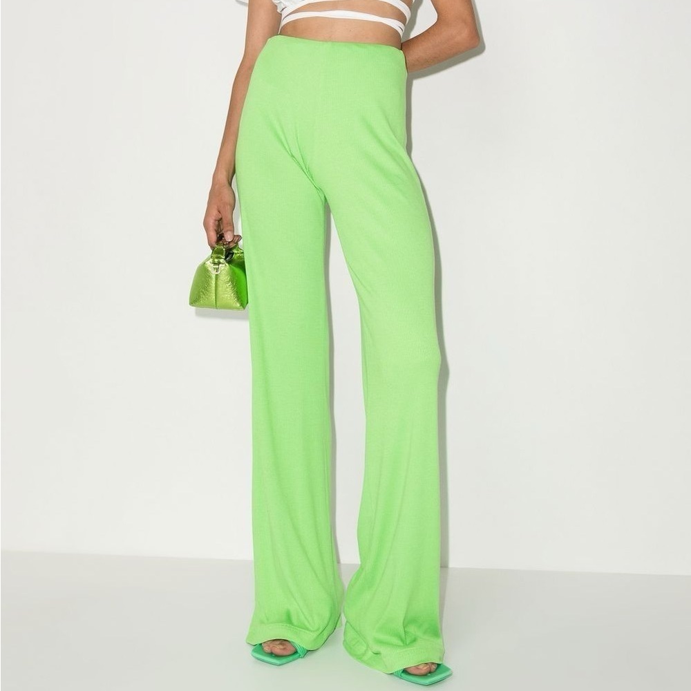 Lama Jouni green ribbed high-waist flared pull on trousers sz S